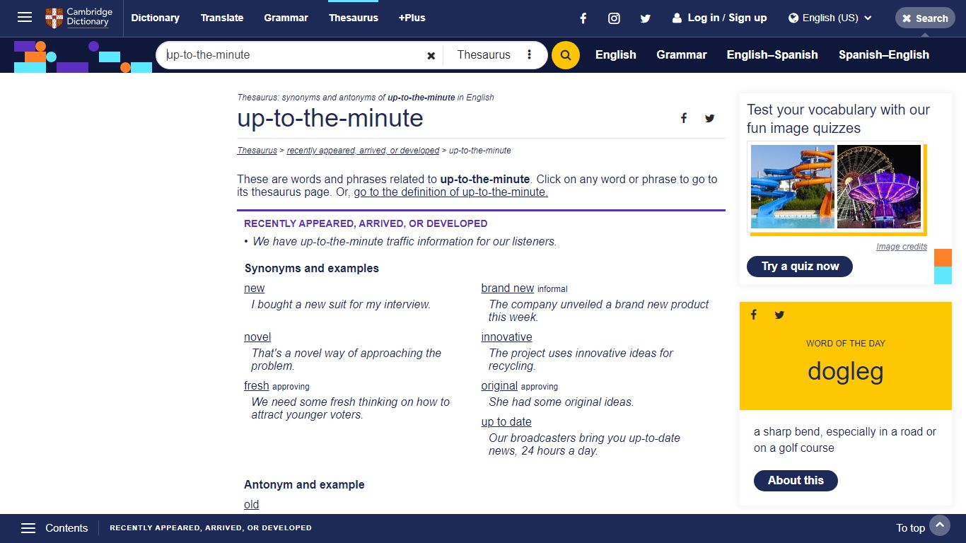 up-to-the-minute - Cambridge English Thesaurus with synonyms and examples