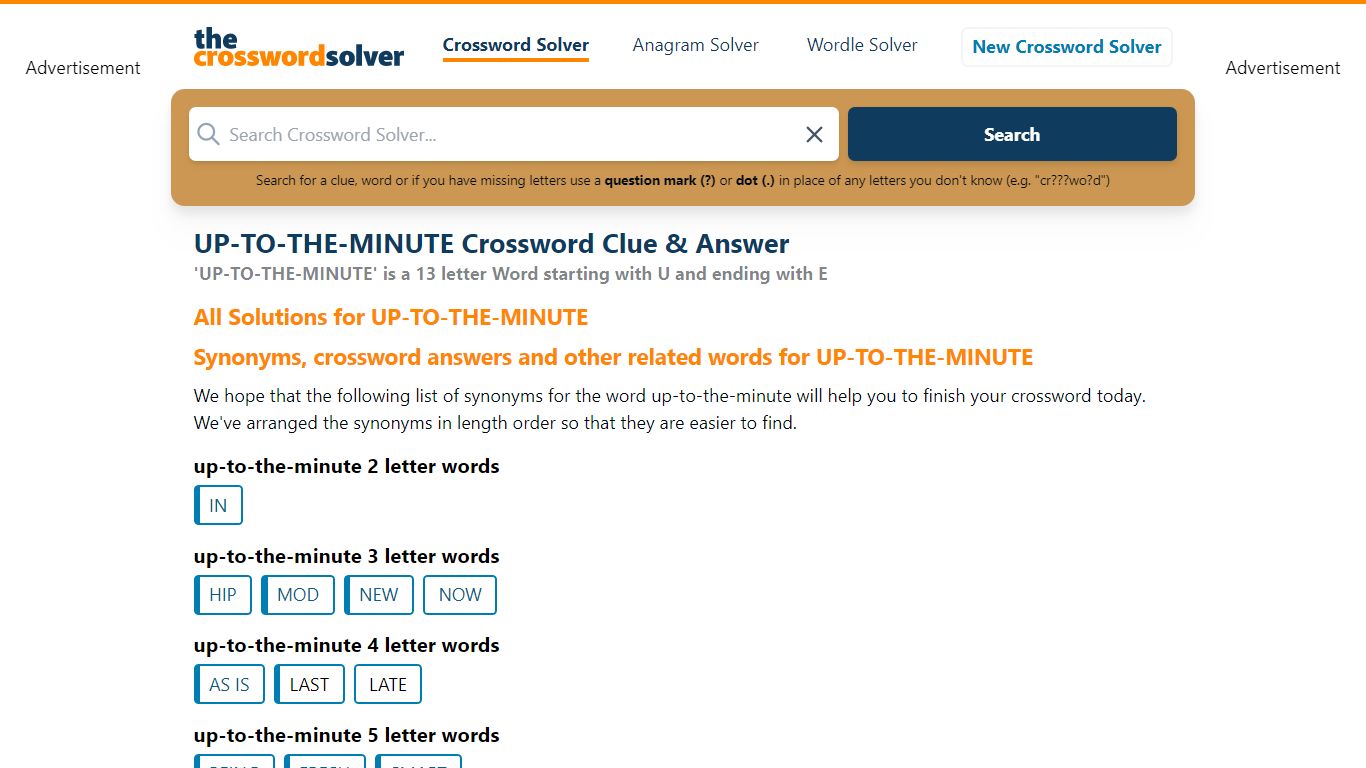 UP-TO-THE-MINUTE - All crossword answers, clues & synonyms